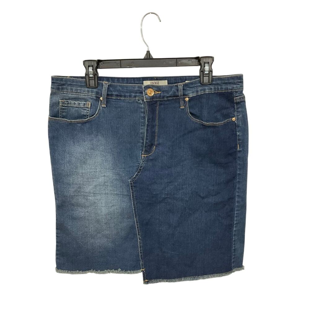 Y2K Style Vintage America Blue Low Rise Denim Skirt Size 14 Large Cut-Off